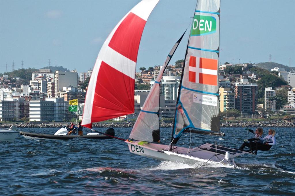 Day 6 - Denmark - 49erFX August 13, 2016. Denmark finish Race 4 © Richard Gladwell www.photosport.co.nz